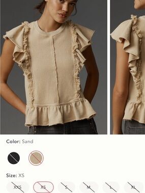 Anthropologie Sand Ruffle-Trim Ribbed Peplum top